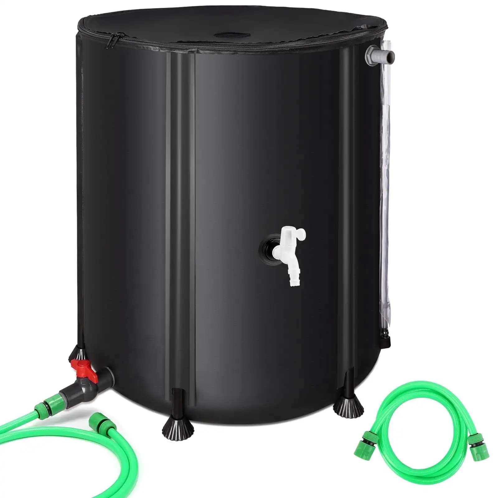 53 Gallon Black Collapsible Rain Barrel With Garden Hose Outdoor Rainwater Collection Storage Tank