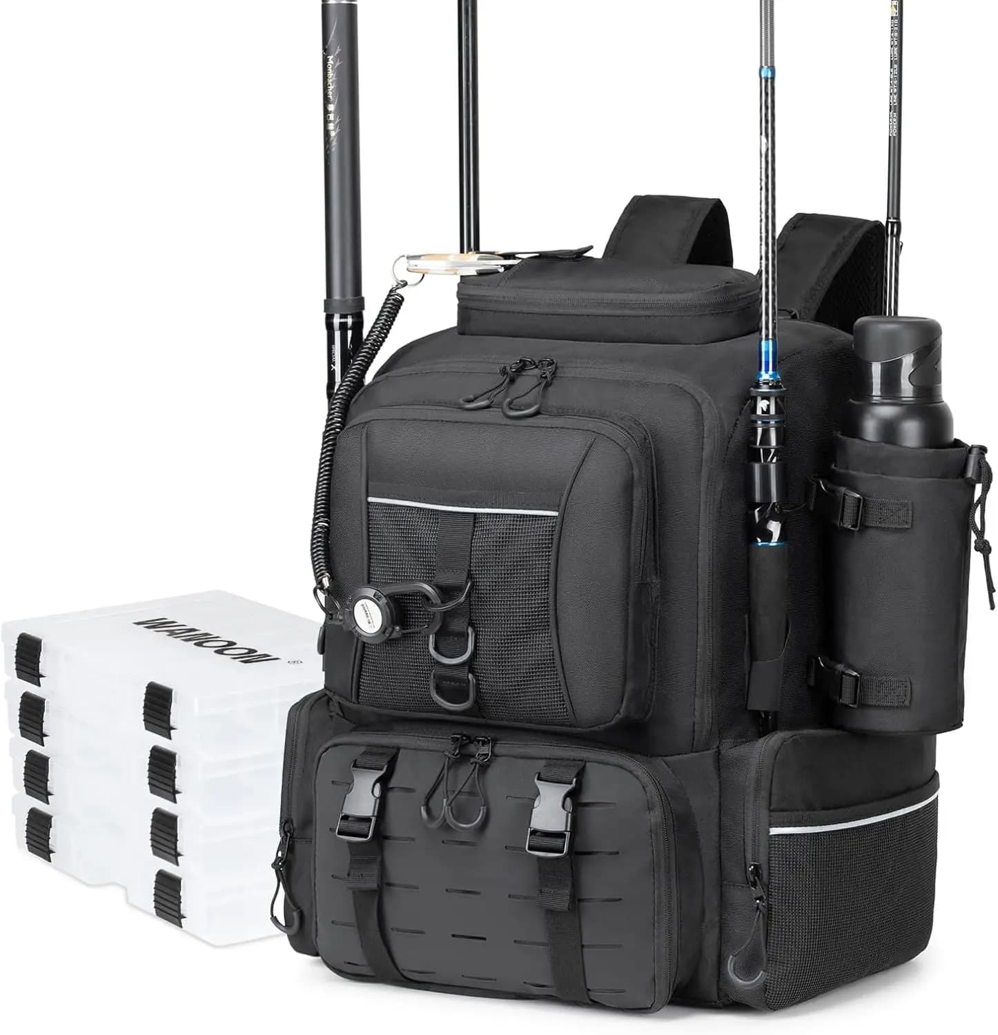 Zaino da Pesca 45L con 4 Scatole Porta Attrezzi, Design Impermeabile, Comodo da Trasportare per Avventure all'Aperto