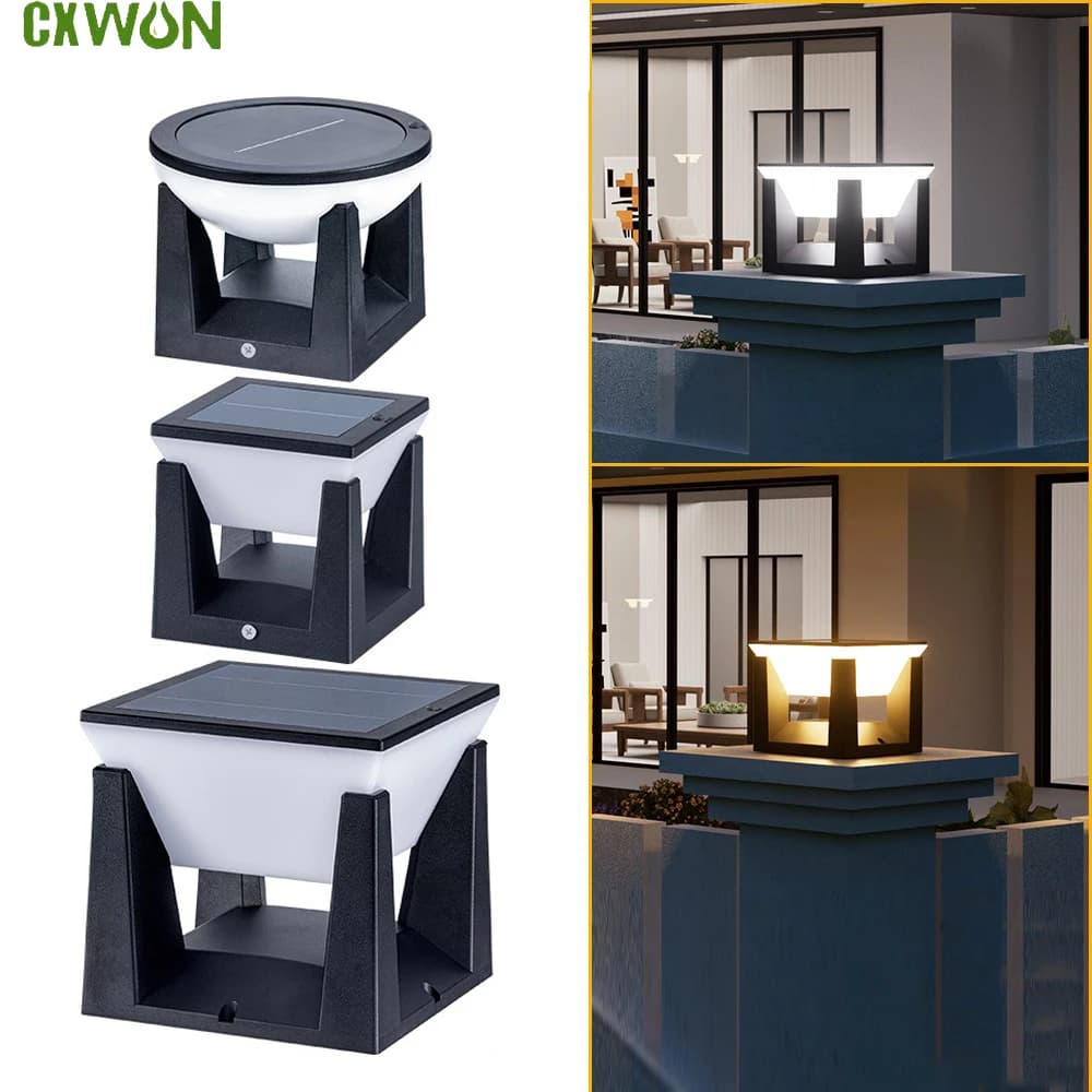 Solar Column Lights for Garden Fence Waterproof Landscape Column Light LED Modern LED Lamp with Solar Cap for Lighting Flat Surfaces