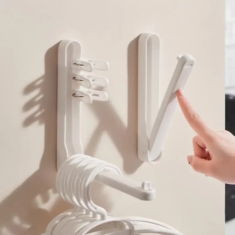 Space-Saving Foldable Clothes Hanger Organizer With Hooks: Brushed Finish Plastic Storage Rack Home Organization