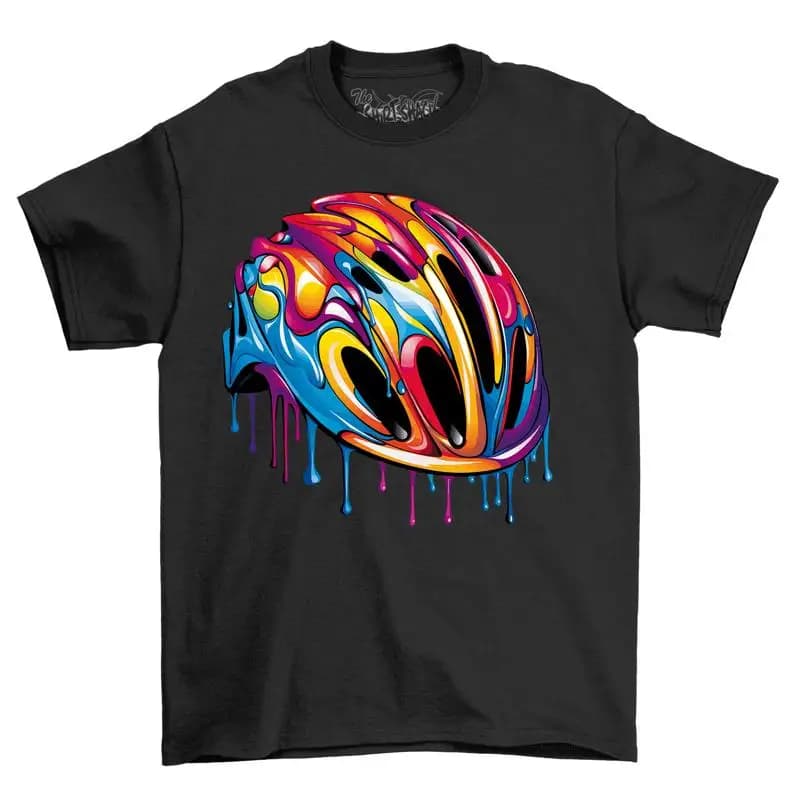 Casco da bici Dripping Colors, design divertente ed elegante. Maglietta Stay Safe.