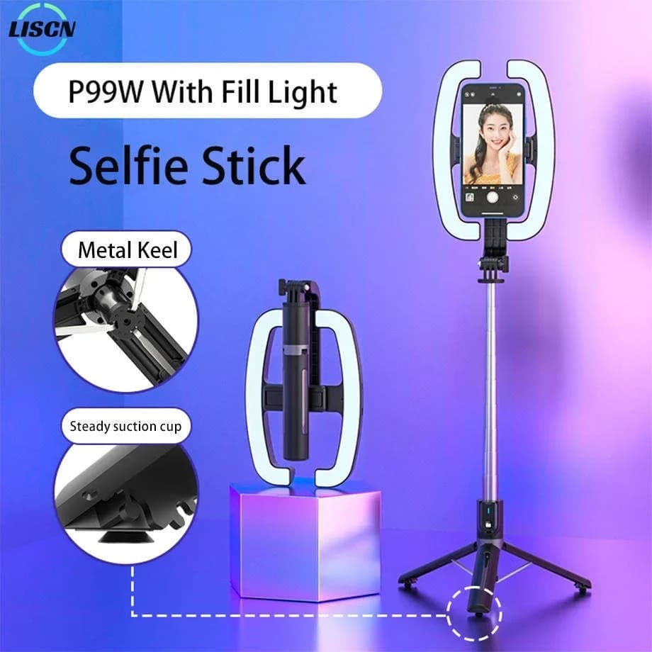 P99W/P99X Treppiede per selfie con rotazione a 360 gradi Luce per selfie a LED con supporto Luce rettangolare aperta per trucco/live streaming