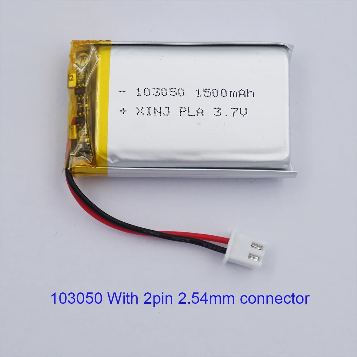 Batteria al litio Li ricaricabile ai polimeri di litio da 3,7 V 1500 mAh 5,55 Wh 103050 JST 2 pin 2,54 mm per fotocamera GPS per auto Dashcam Bluetooth