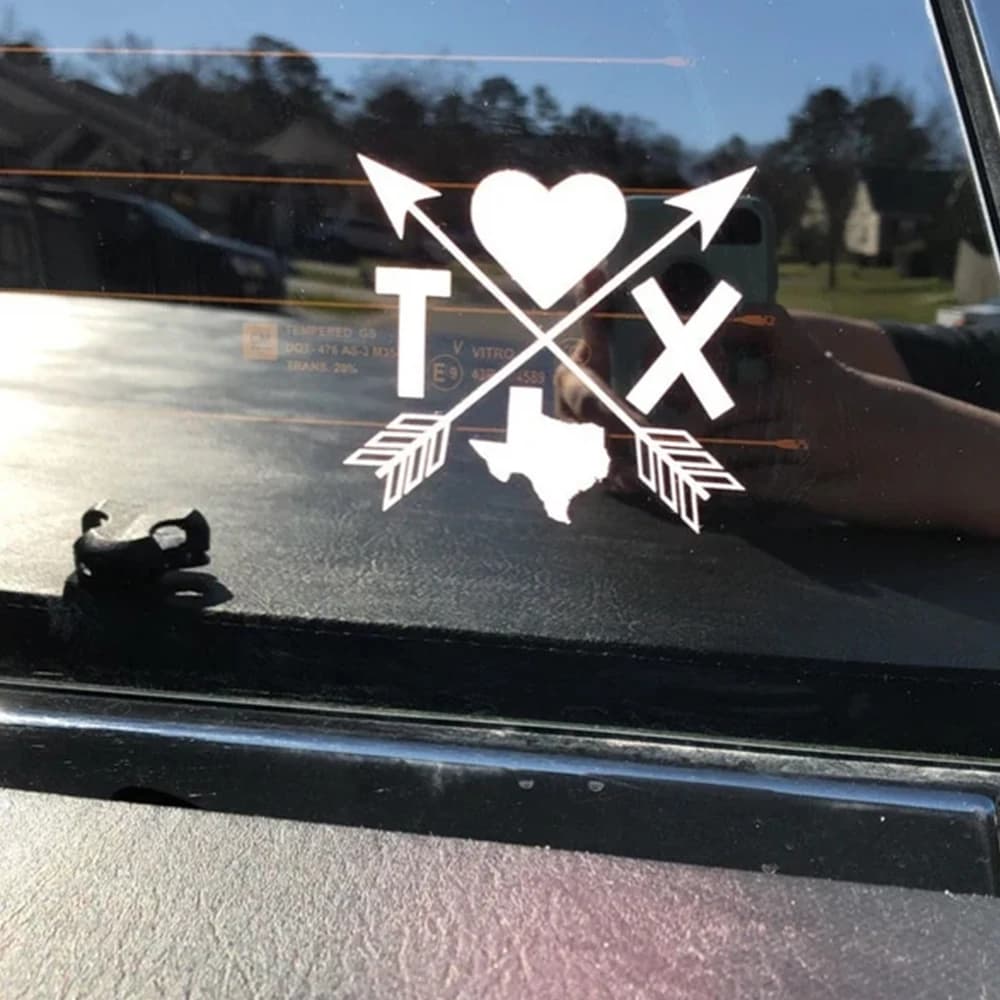 TX Texas State Map Crossed Arrows Heart Vinyl Car Decal Texas Pride Car Window Sticker Waterproof Vinyl Sticker For Truck Laptop