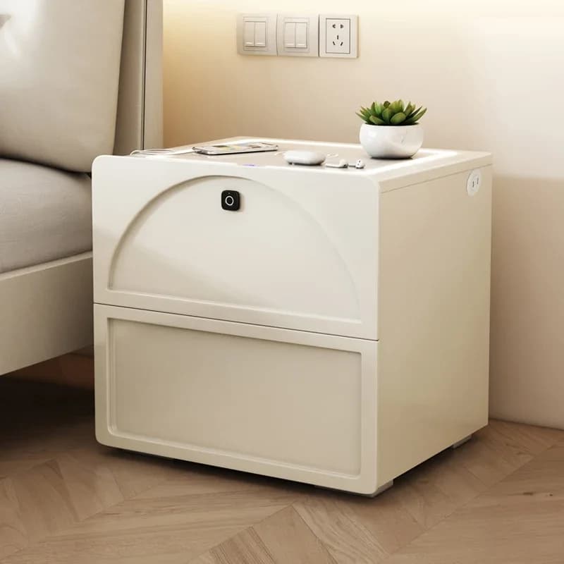Comodini Intelligenti Bianchi con Ricarica Wireless, Blocco Impronta Digitale, Scrivania da Letto, Comodini Moderni con Cassetto, Mobili Criado Mudo
