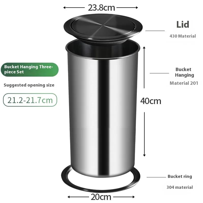 Leasylife Countertop Built in Trash Can, Stainless Steel Flap Over, Desktop Waste Chute, Round Rectangle Garbage Can for Kitchen