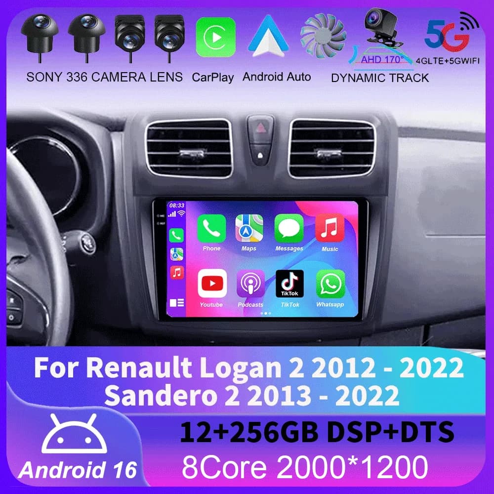 Per Renault Logan 2 2012 - 2022 Sandero 2 2013 - 2022 Android 16 GPS Autoradio Navigazione Lettore Multimediale Video Stereo BT