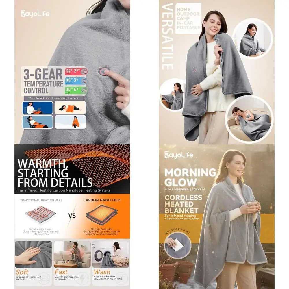 Coperta riscaldata portatile ricaricabile con calore a infrarossi lontani, pelliccia sintetica di coniglio per il massimo comfort di casa, ufficio, viaggi e campeggio