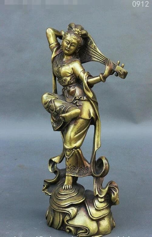 10" Tibetan Pure Saraswati Fairy of Wonderful Sound Belle Goddess Statue