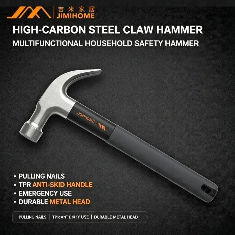 JIMIHOME High-Carbon Steel Handle Claw Hammer Multifunctional Household Safety Hammer Pulling Nail Emergency Hand Tools