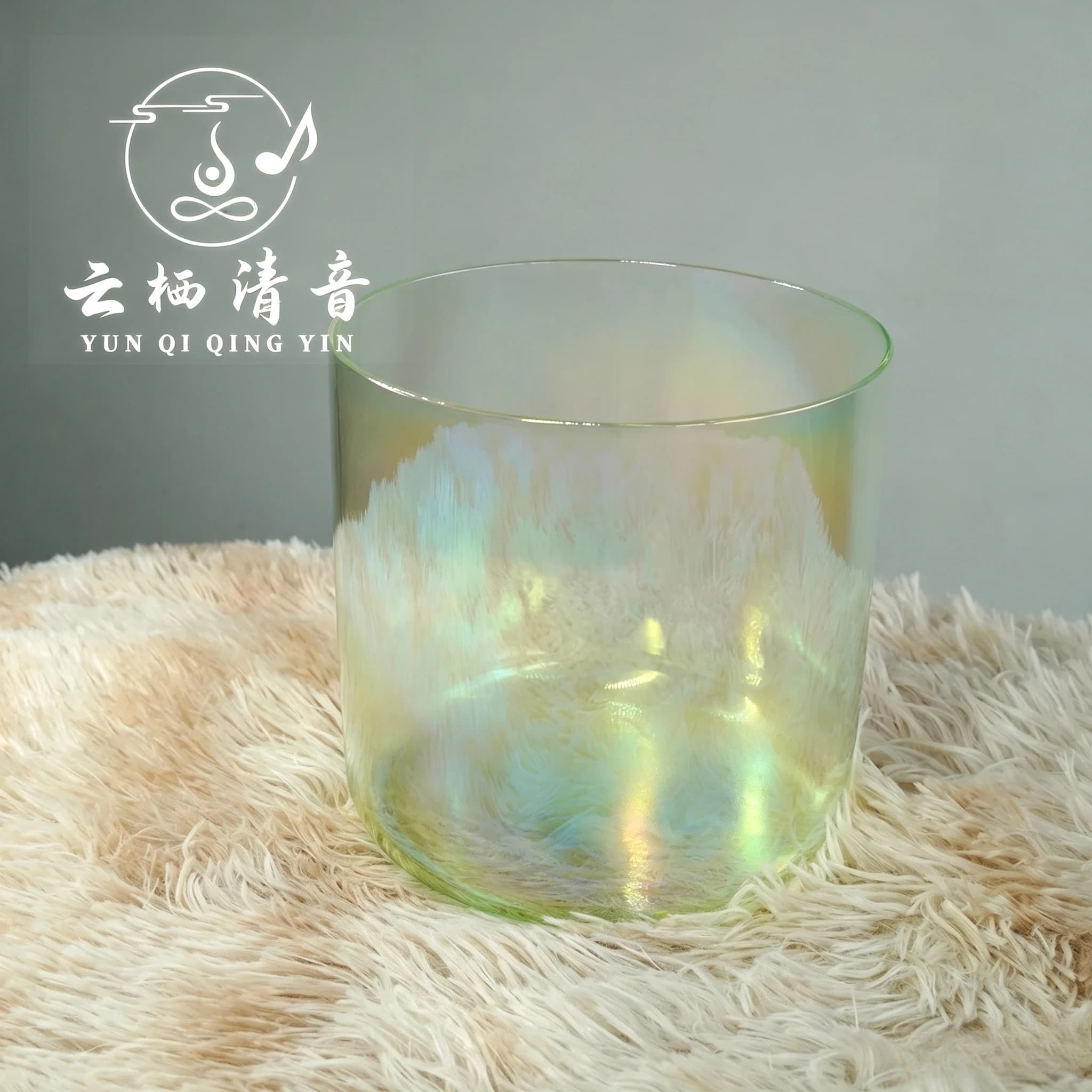Yunqiqingyin 6 Inch Green Cosmic Light Crystal Singing Bowl Notes A-G Meditation Sound Bowl With Free Mallet
