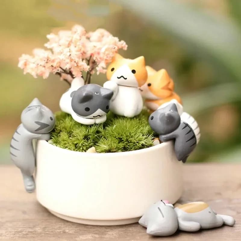 6 pezzi/set cartone animato gatto fortunato giardino domestico decorazioni bonsai miniature regalo adorabile micro paesaggio gattino artigianato in miniatura