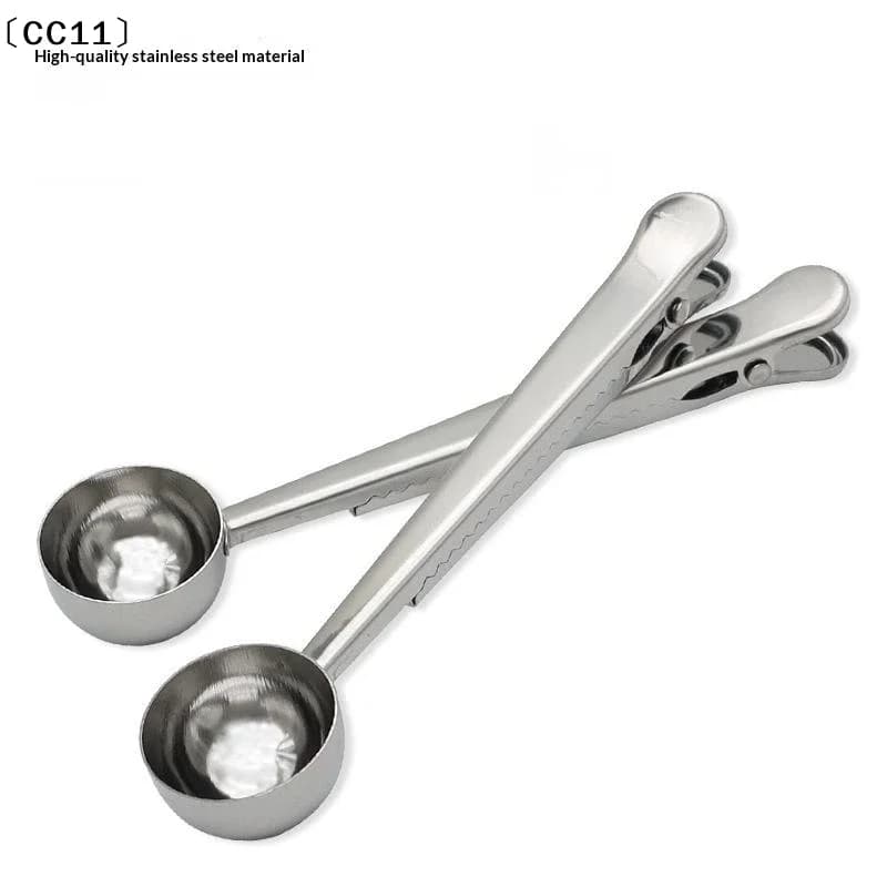 2-in-1 Stainless Steel Coffee Measuring Coffee Scoop Multifunctional Food Sealing Clip Tea Milk Powder Scoop Coffee Access〔CC11〕