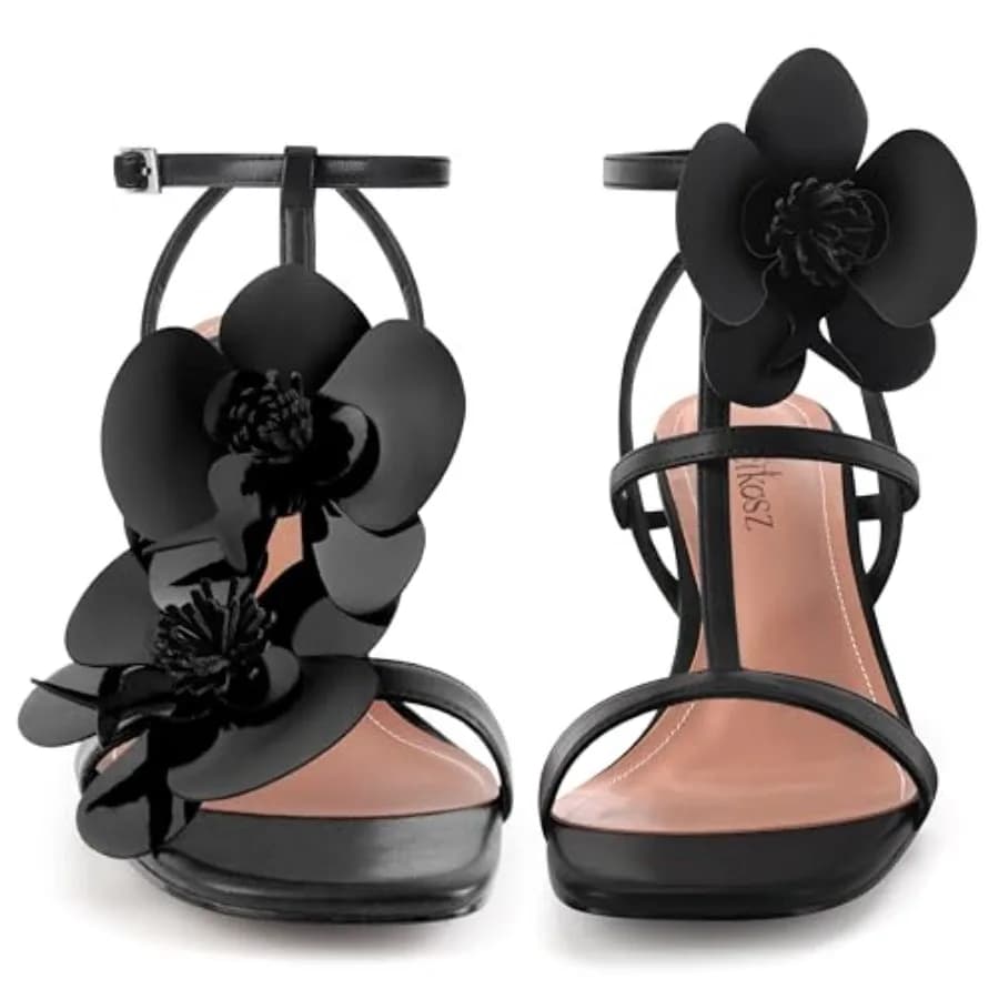 LACIKOSZ Floral High Heels Womens Strappy Sandals Wedding Bride Dressy Shoes Open Toe Ankle Strap Sandals