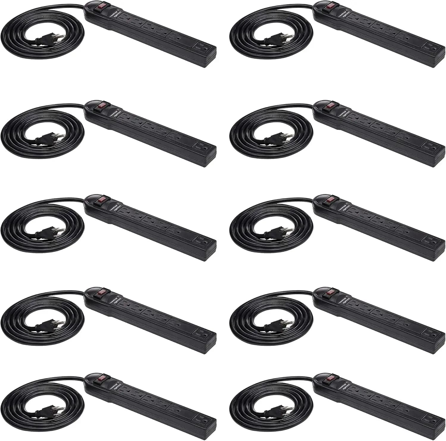 Multi-faceted with 6-way overvoltage protection, 790 joints, LED indicator, 6-foot cable, black (10 pack)