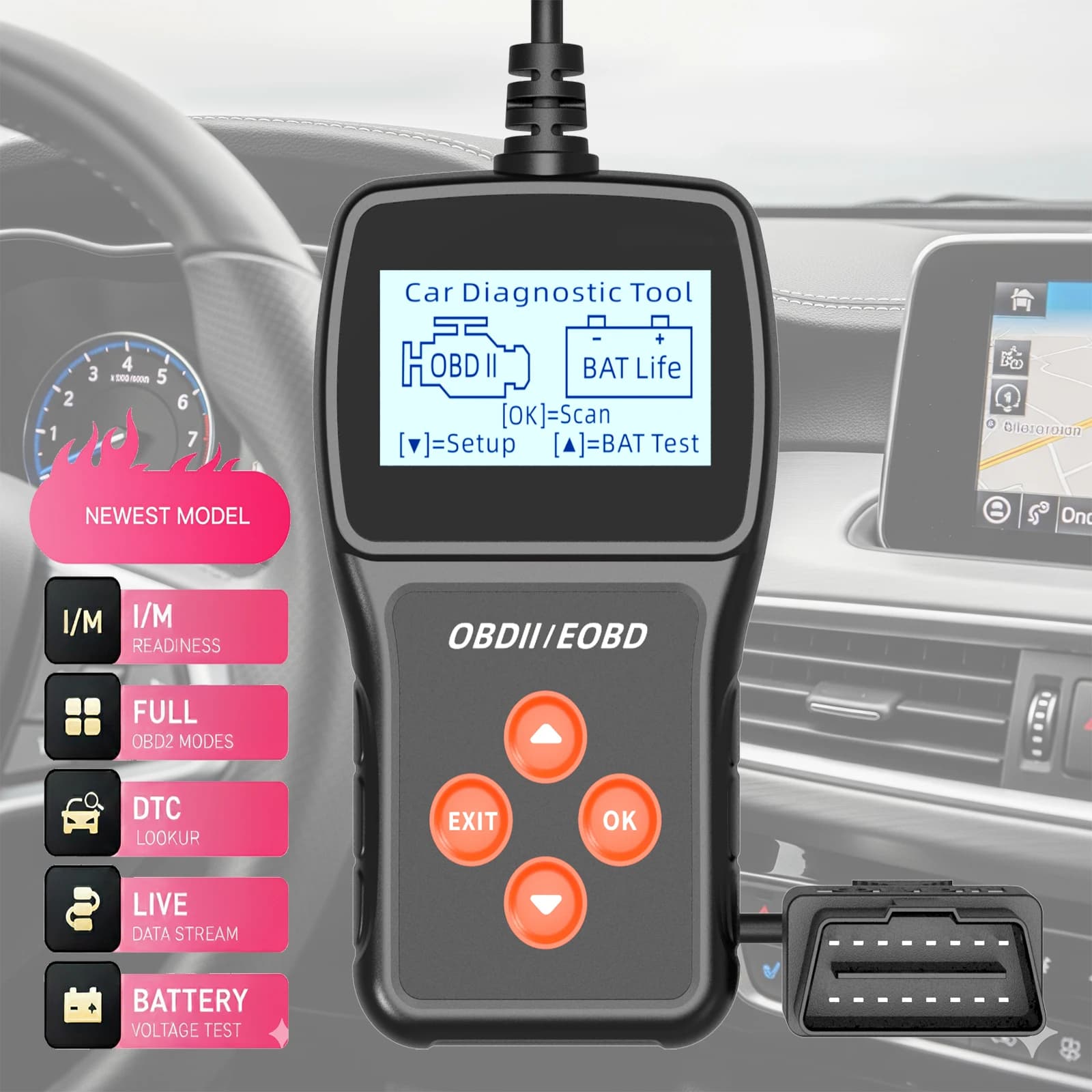 Scanner OBD2 per Auto, Strumento Diagnostico Completo per Veicoli, Lettura e Cancellazione Codici, Reset Luce Motore OBDII con Garanzia di 1 Anno