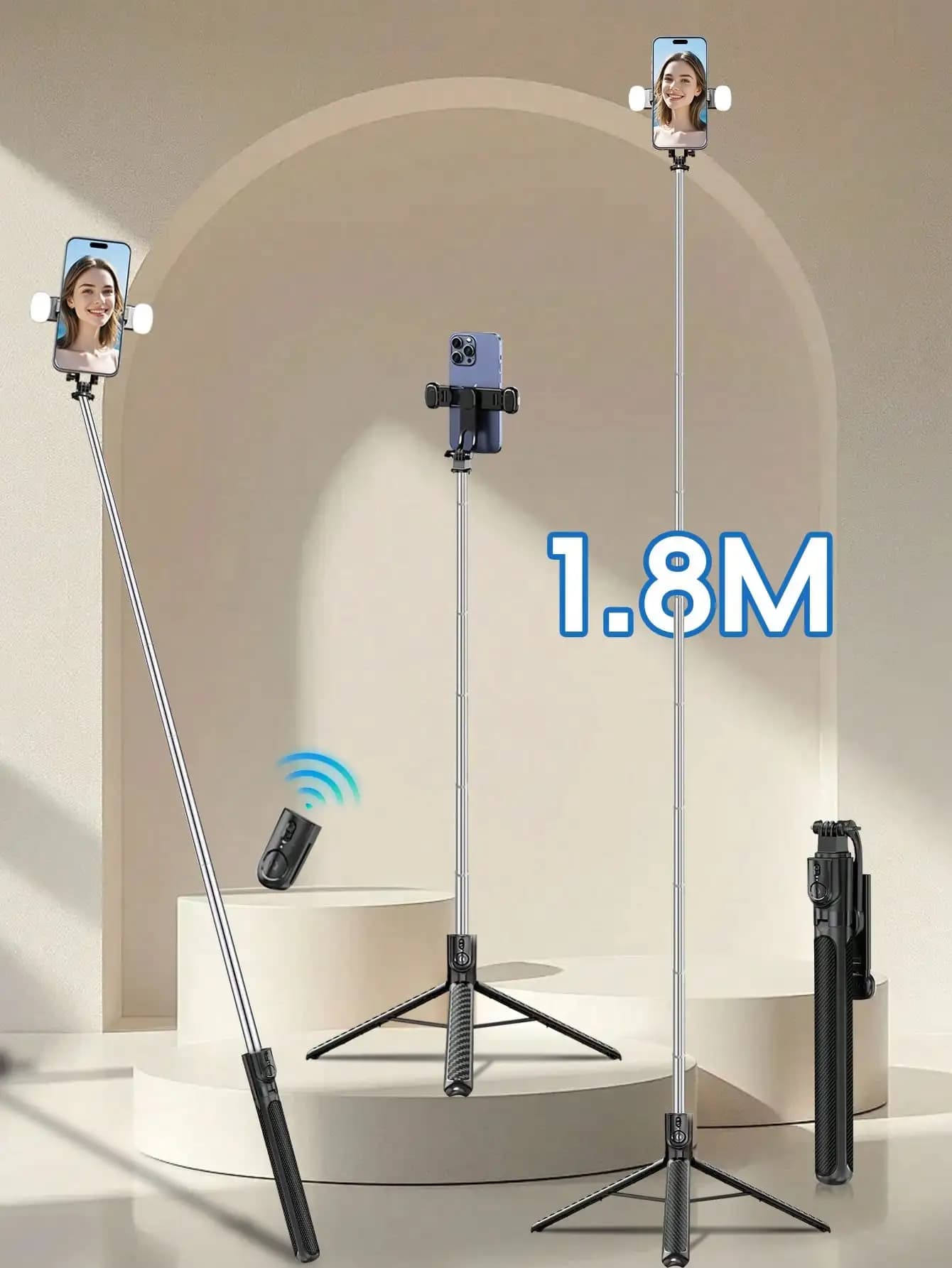 Tangle-Free Large Size Mobile Photography Accessories 1.8m Large Floor Tripod With Fill Light New Selfie Stick Tripod With Detachable Wireless Remote And Phone Holder, Portable And Lightweight, Compatible With IPhone 16/15/14/13/12Pro Xs Max, Smartphones,