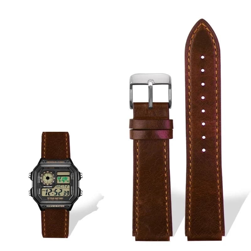 New Retro Cowhide Watchband for Casio A158 A158W/A168/f91w/AE-1200WHD/A159/A169 AE1200 Vintage Watch Bracelet Calfskin Strap