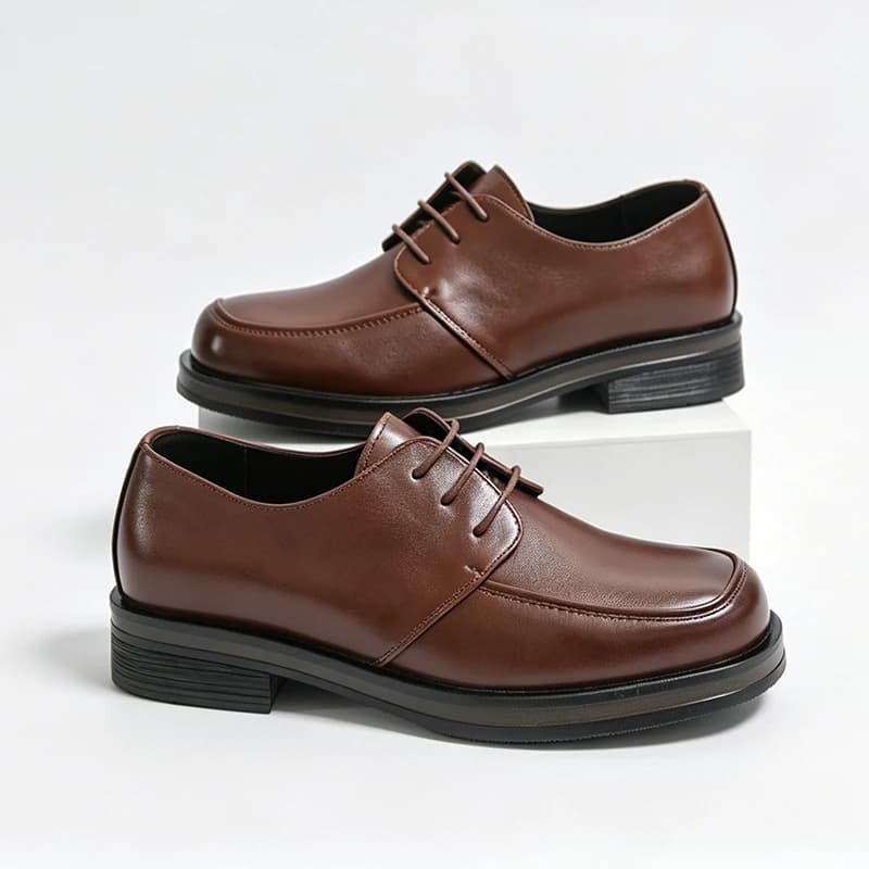 Fashion Brand Men's Low Heeled Square Toe Oxford Shoes Comfortable Spring Men's Business Lace Up Formal Wedding Leather Shoes