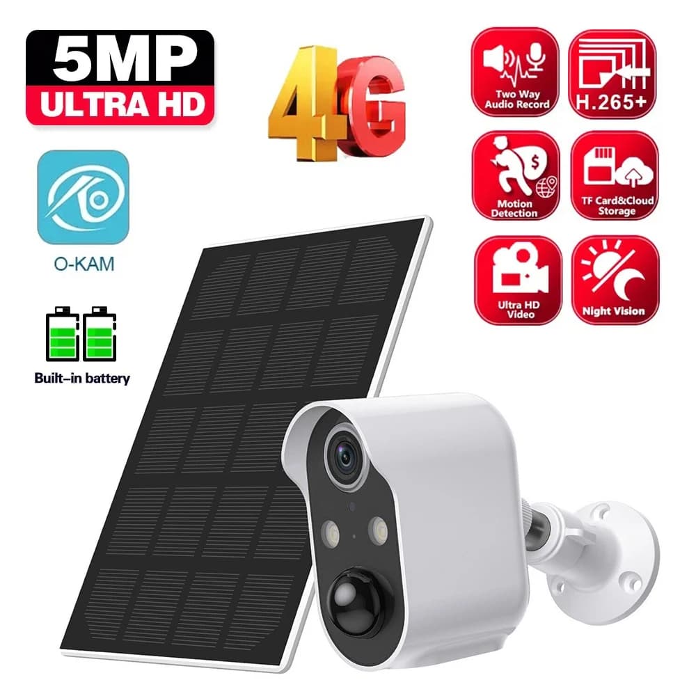 5MP HD 4G Telecamera solare wireless Wifi Esterna 5000mAh Batteria WiFi Telecamera di sicurezza IP66 Impermeabile PIR Rilevamento umano OKAM APP