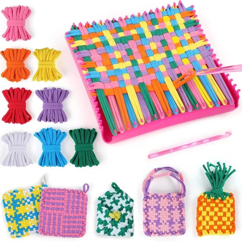 Weaving Loom Kit Toys for Kids Adults Easy Potholder Loom Knitting Activity for Beginners Square Buildable Loom Knitting Activit