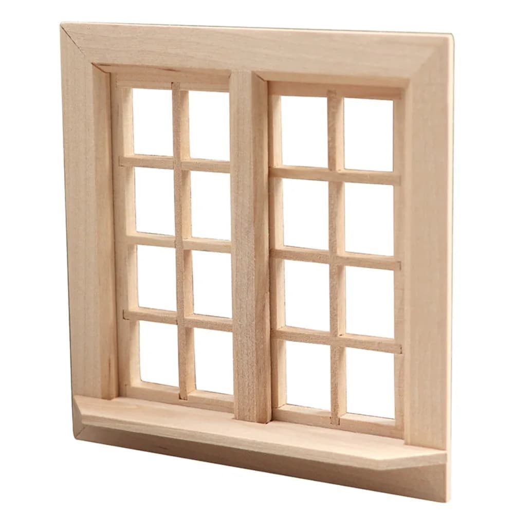 1:12 Doll House Accessories Dollhouse Window Model Wooden DIY Assembly Square Windows Model 16 Grids Miniature House Decor