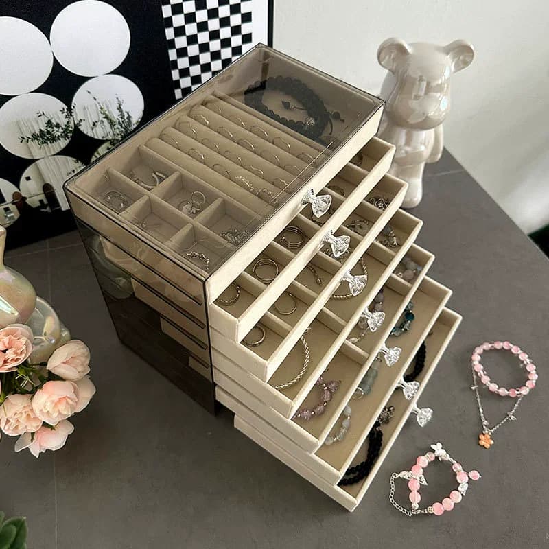 7 Layers Extra Large Jewelry Storage Box Organizers Different Sizes Grids Necklace Earring Ring Display Rack Drawer Jewelry Box