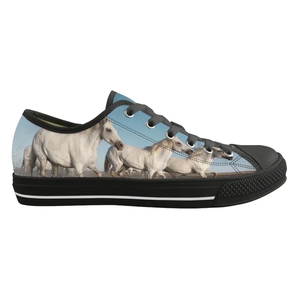 Scarpe basse in tela da donna, alla moda, classiche, stringate, casual, piatte, con stampa artistica di cavallo, per sport all'aperto