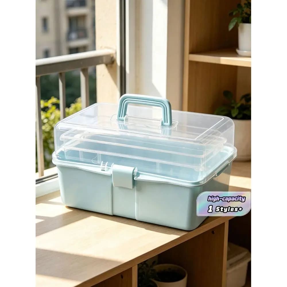 1 Large-Capacity Household Medicine Cabinet, Three-Layer Separated Medicine Cabinet, Household Portable First Aid Kit, Moisture-Proof And Dust-Proof, Round Portable Handle, Suitable For Medicine Boxes, Medicine Bottles, Etc., Suitable For Bedrooms