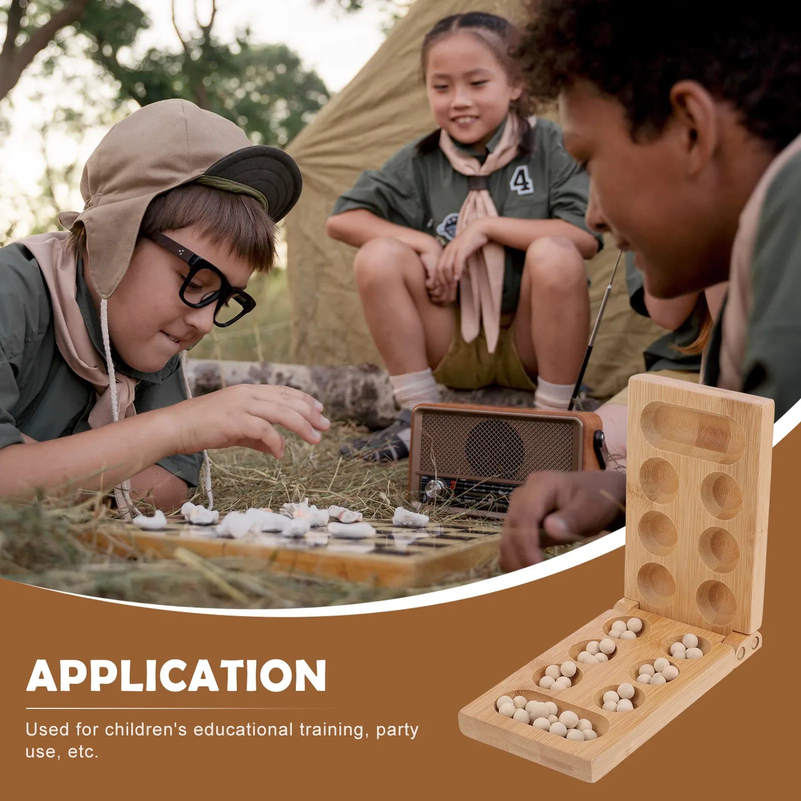 Set di Scacchi Mancala in Bambù, Gioco da Tavolo Africano Pieghevole per Bambini, Gioco Educativo Precoce