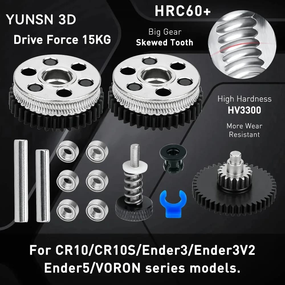 HGX Mini Kit ingranaggi estrusore Full Metal Acciaio temprato Denti elicoidali Parti della stampante 3D resistenti all'usura Kit dado pressa a caldo per CR10