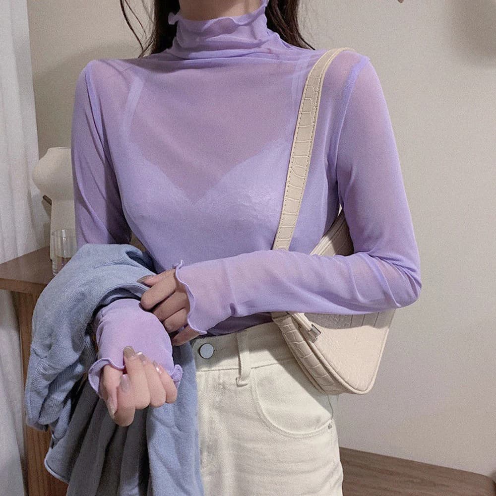 New Transparent Women Edible Tree Fungus Blouse 6 Colors Female Bottoming Blouses Kawaii T Shirt Elastic Shirt Tops Y2k Clothes