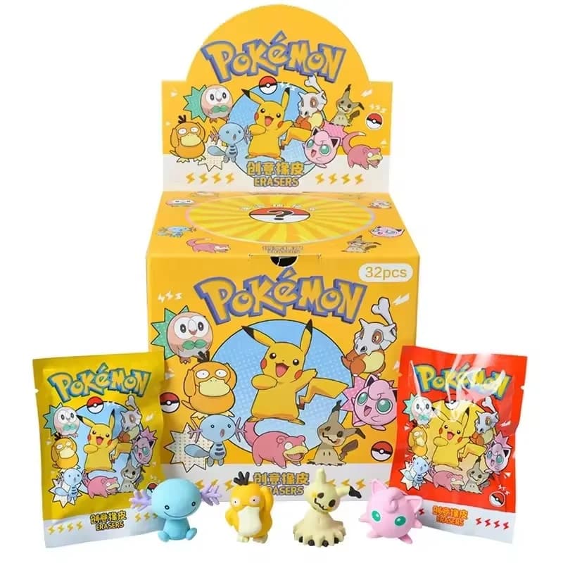 32Pcs Pokemon Pikachu Mystery Eraser Blind Bags Surprise Collectible Erasers Cute Cartoon Stationery for Student Prizes toy