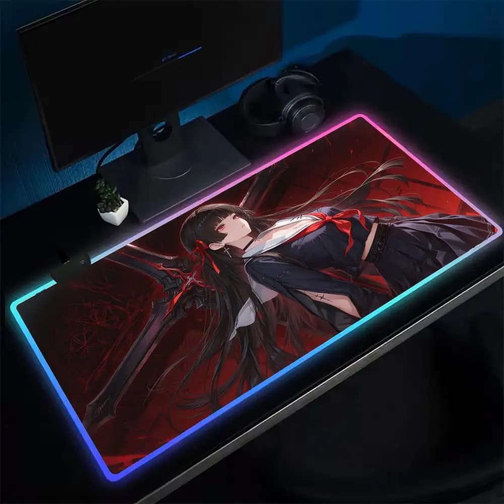 Wuthering Waves Chisa Tappetino per mouse Tappetino per mouse da gioco anime Tappetini da tavolo a LED Tappetini da scrivania in gomma retroilluminati XXL RGB