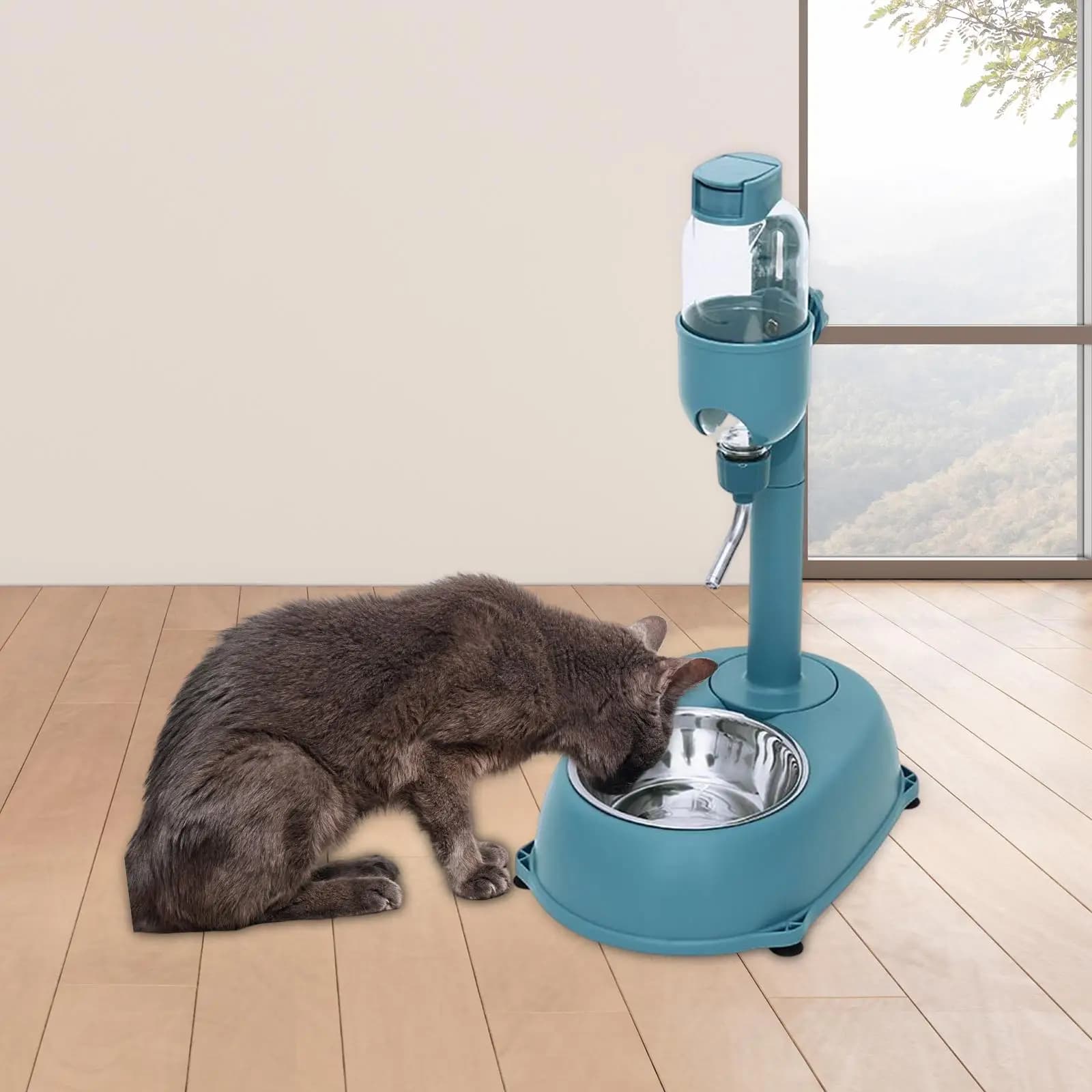 Distributore di Cibo e Acqua 2 in 1 per Animali Domestici, Fontanella e Ciotole per Alimentazione