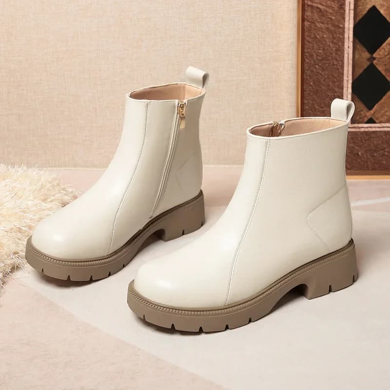 4cm Comfortable Fashion Square Heels Bright Leather Boots Fall Winter 2025 Womens Med Block Heels Ankle Boots Office Mom Work