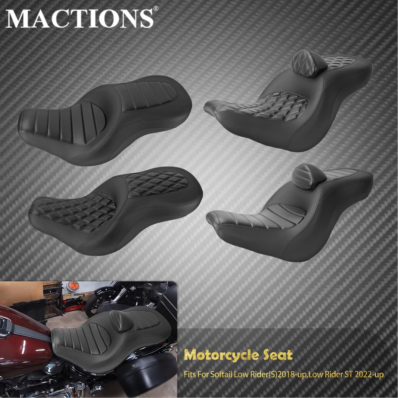 Sedile Posteriore Moto Biposto con Schienale per Conducente e Passeggero, Cuscino Anteriore e Posteriore per Harley Softail 2018-2024 Low Rider S ST Sport Glide