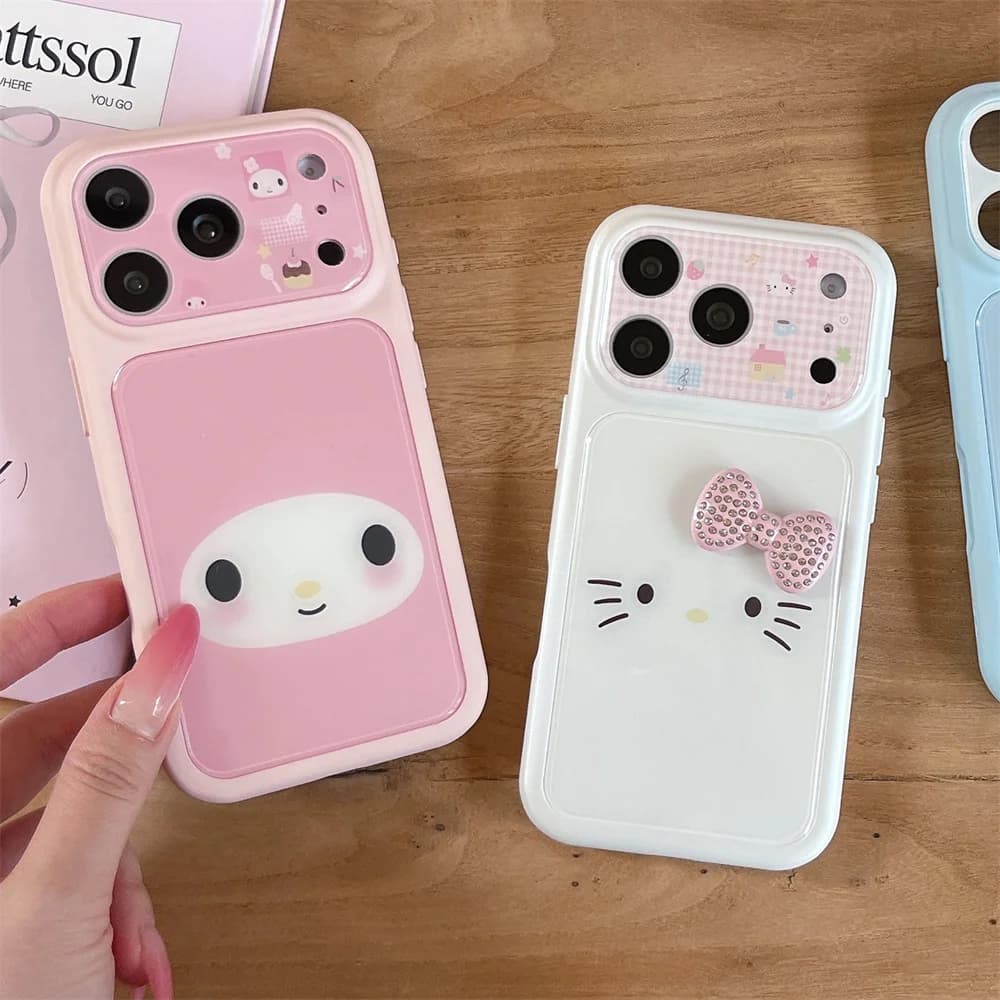 Korean Plaid HelloKitty Melody Kawaii Cartoon Phone case for iPhone 17 14 Pro 13 16 Max 15 Pro Max Case Cute Shockproof Cover