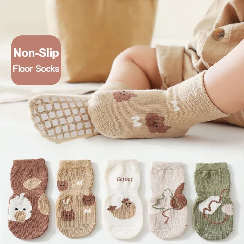 5 Pairs Kids Non-Slip Socks Cute Cartoon Patterns Comfy Breathable Floor Socks for Baby Boys And Girls Toddler Floor Sock