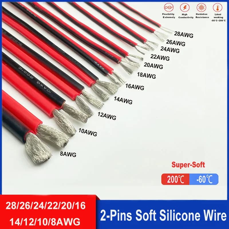2 pin parallel wire Red Black 8-10-12-14-16-18-20-22-24-26-28-30 AWG electric cable 1 m/3 m/5 m/10 m Silicone tinted copper wire
