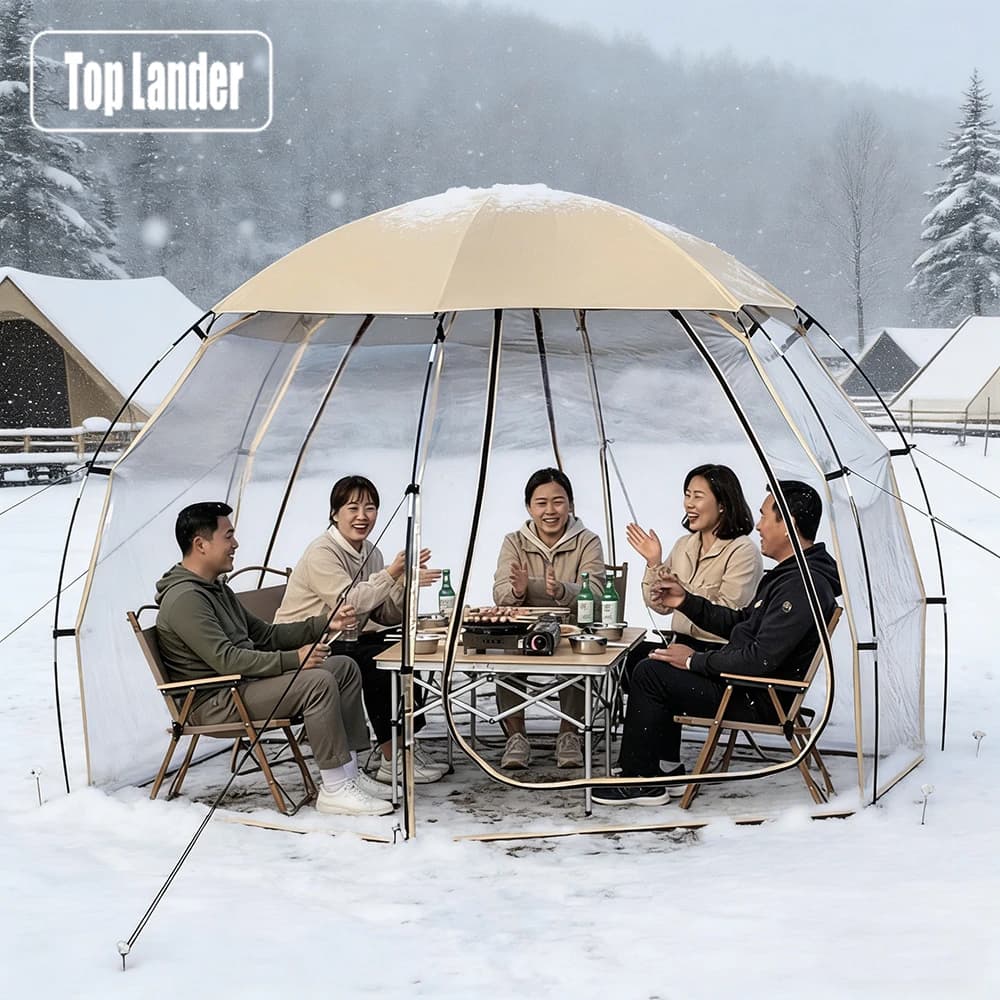 Tenda Hemi Crystal Tenda a bolle in PVC trasparente per 4-6 persone Copertura superiore traspirante Campeggio invernale all'aperto Gazebo antivento Party