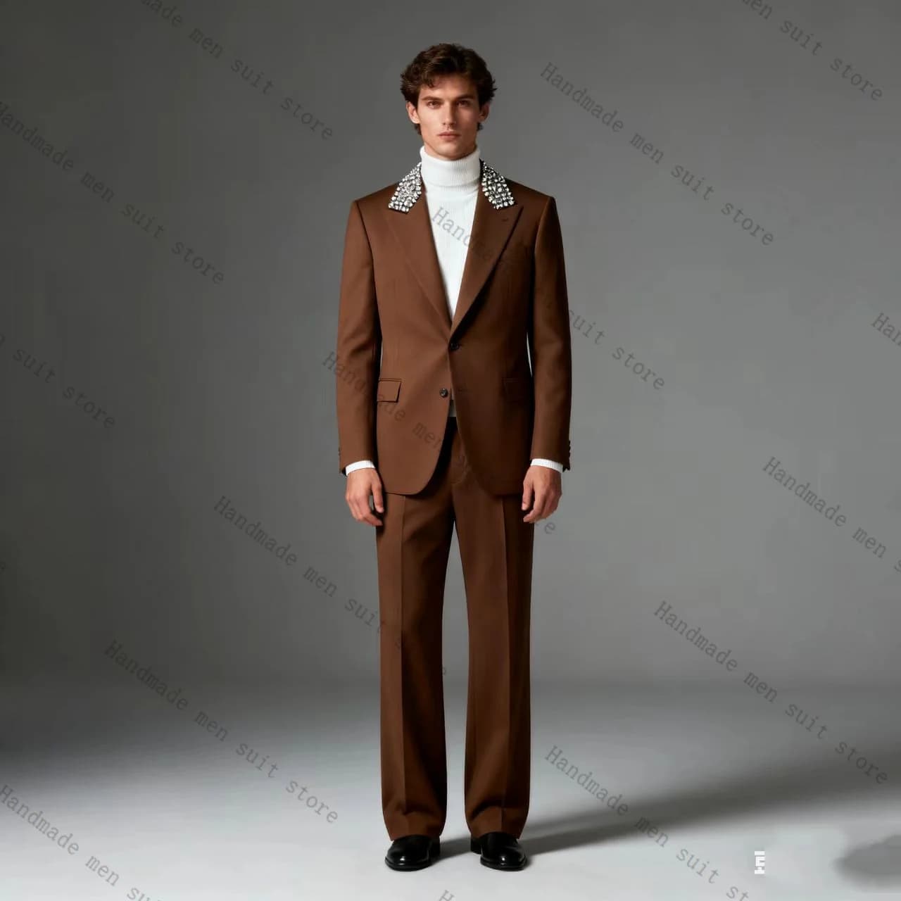 Black Cotton Men Suit Set 2 Piece Crystals Blazer+Pants Prom Wedding Tuxedos Coat Customized Formal Office Fashion Jacket
