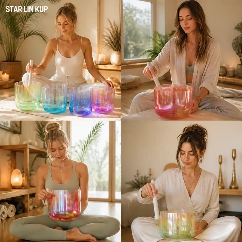 STAR LIN KUP 432Hz Crystal Singing Bowl Set 6-7 Inch Healing Sound Therapy for Meditation Yoga Chakra Balance with Bag