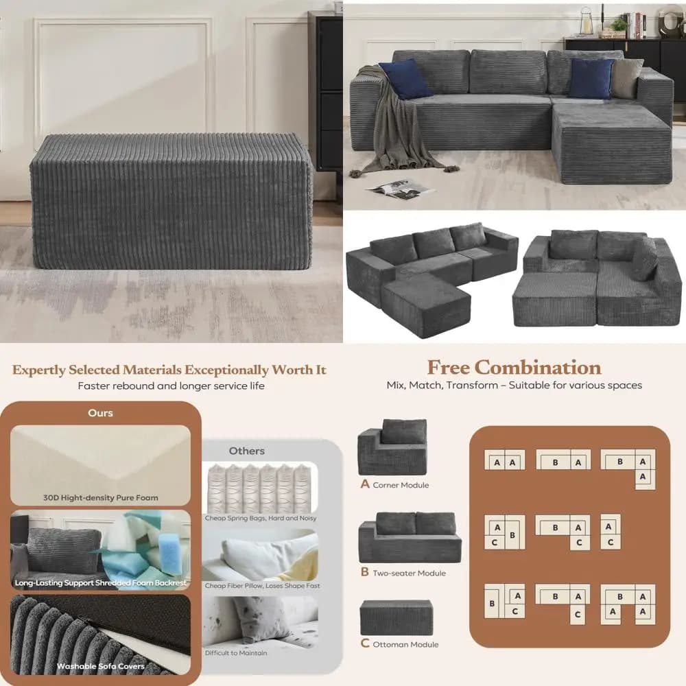 Divano modulare Cloud in memory foam, ottomano con rivestimento rimovibile, divano imbottito per camera da letto, posti a sedere confortevoli di grandi dimensioni