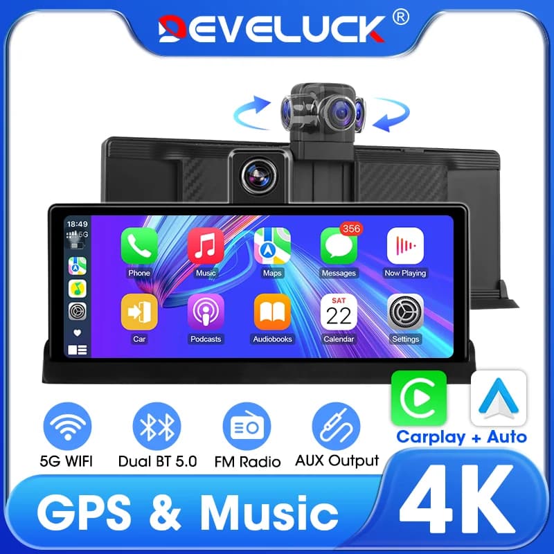 10.26 ''Stile Auto Originale Wireless CarPlay Schermo Android Auto Lente Girevole Dash Cam Navigazione GPS Cruscotto Videoregistratore