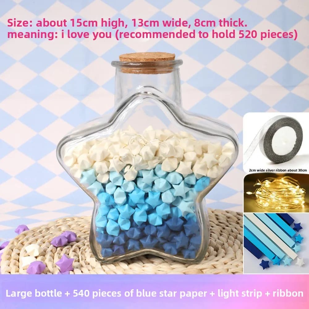 DIY DIY Stars Wishing Bottle Glass Bottle Paper Star Origami Stars Paper Strips with Shiny String Lights Decorative