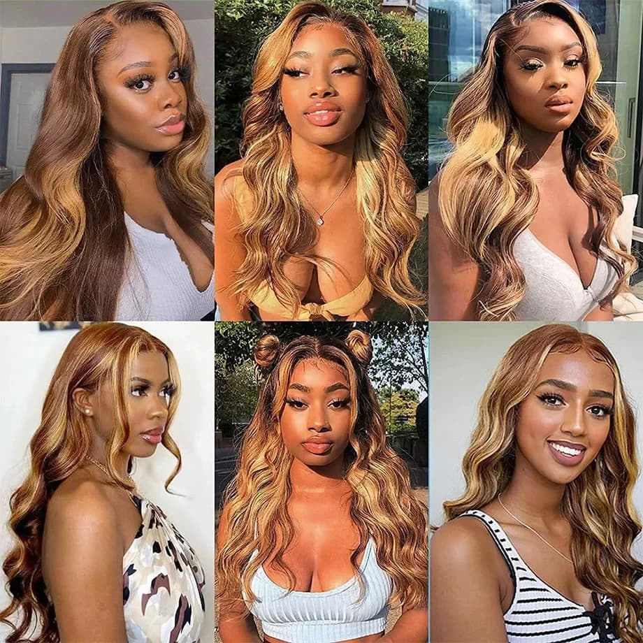 4/27 Highlight Wig Human Hair Body Wave 13x6 Full HD Lace Frontal Wigs For Women Vietnamese Water Wave Human Hair Wig Honey Blonde 13x4 Lace Front Wig