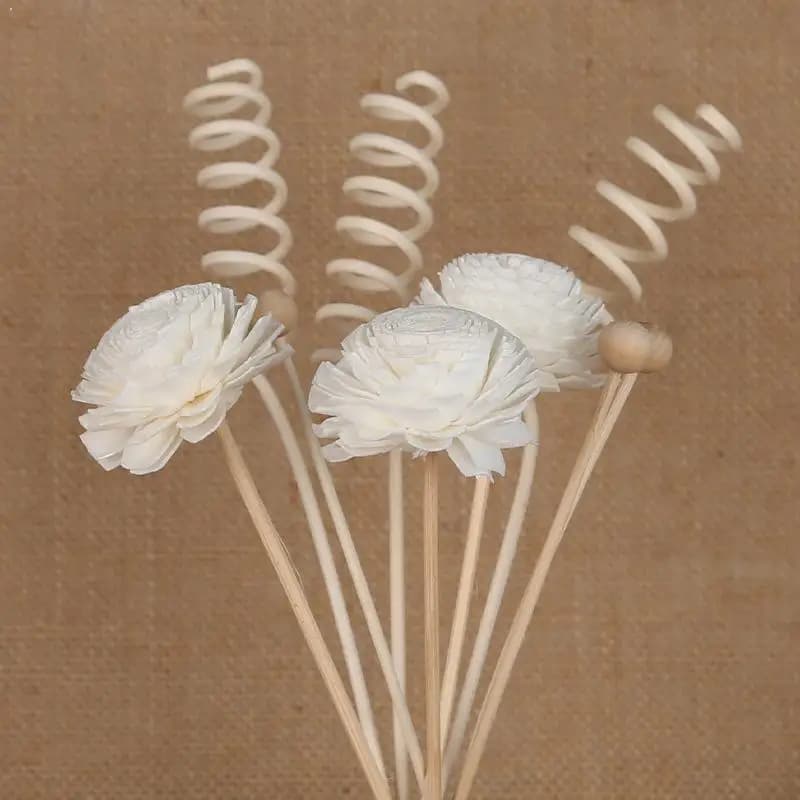 Set di 9 bastoncini aromatici in legno di Sola bianco e bastoncini di rattan per ricarica e sostituzione del diffusore di oli essenziali