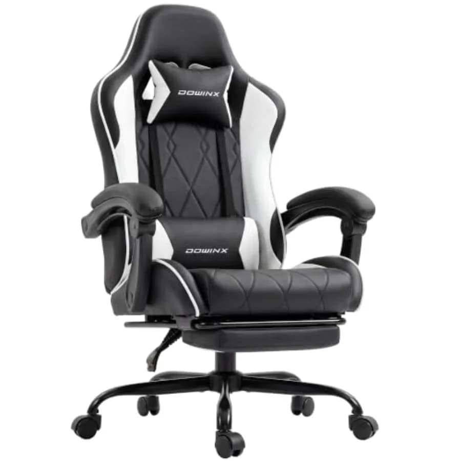Gaming Chair with Footrest, Ergonomic Office Chair for Home Office Use, PU Leather, Black, Lumbar Support and Adjustable Height