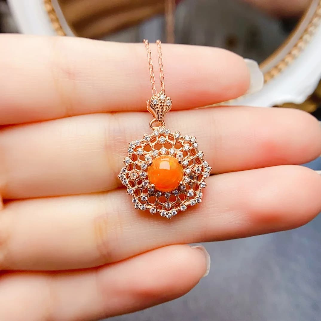 FS 7mm Natural Fire Opal S925 Sterling Silver Pendant Necklace for Women Fine Charm Weddings Jewelry Certificate MeiBaPJ New